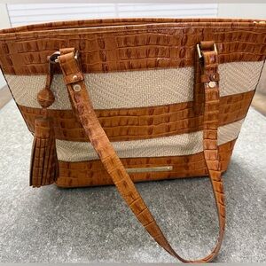 Brahmin Brown Alligator Leather and Woven Asher Style Tote